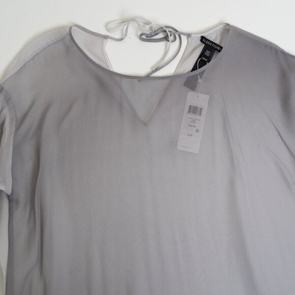 ✨ Eileen Fisher Sheer Silk Top Tunic Oversized Pearl Water Lagenlook Gray - Picture 5 of 16